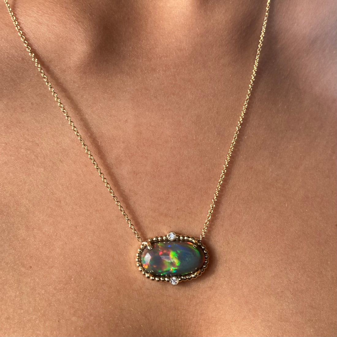Victoria - 14k Black Opal and Diamond Necklace