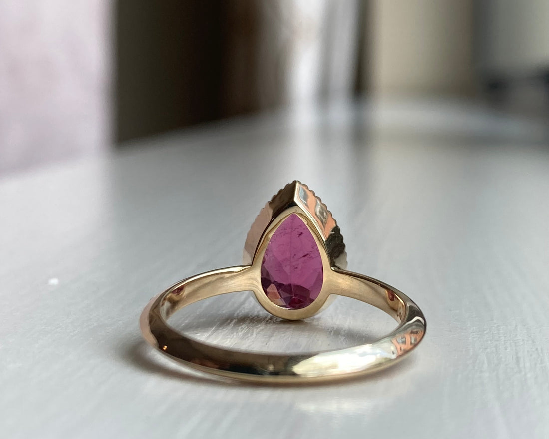 14k Rubellite Ring with Milgrain Detailing