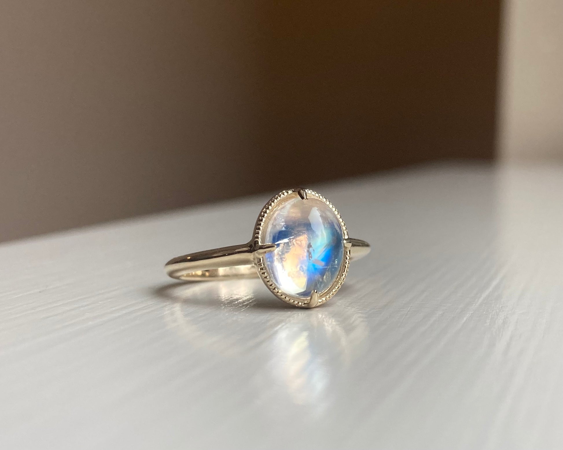 14k Moonstone Ring with Milgrain