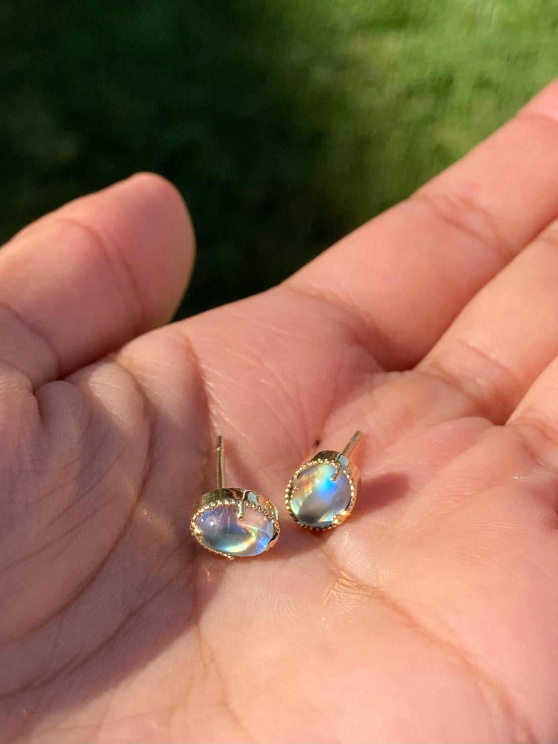 14k Moonstone Studs with Milgrain, single