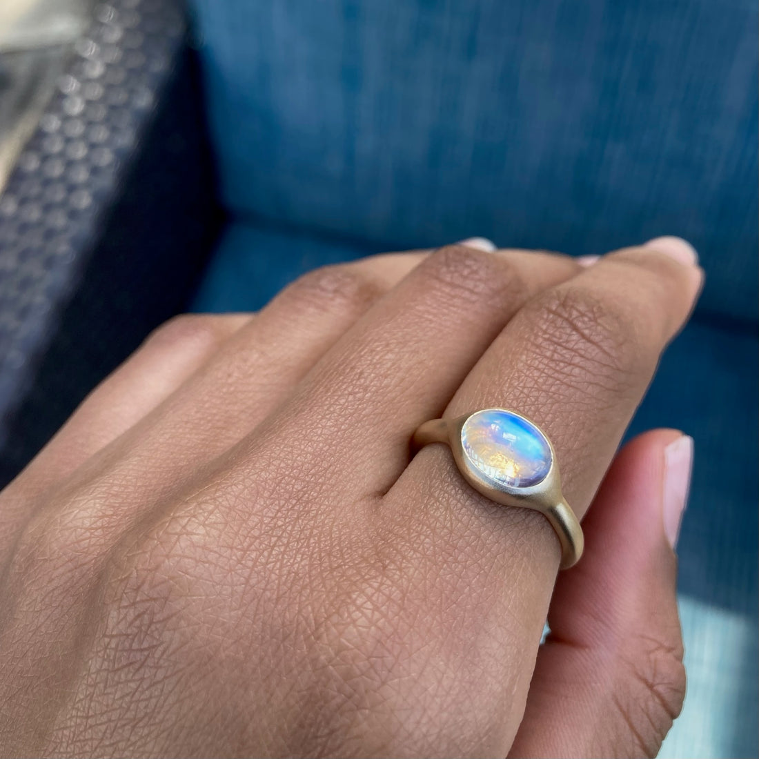 14k Matte Moonstone Ring