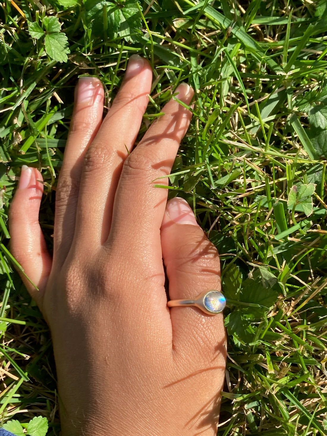 14k Matte Moonstone Ring