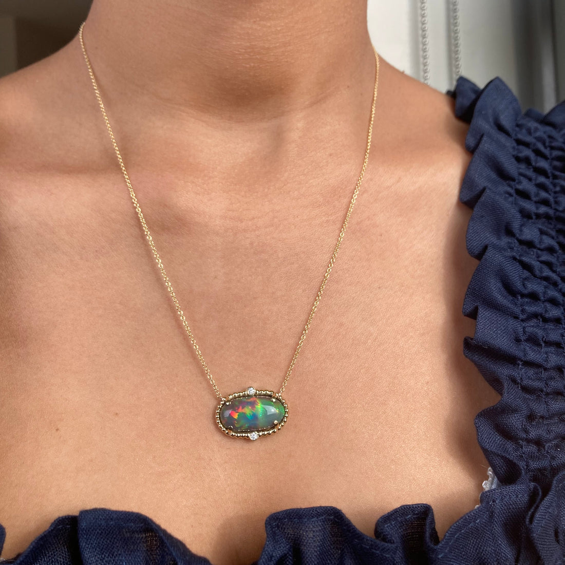 Victoria - 14k Black Opal and Diamond Necklace