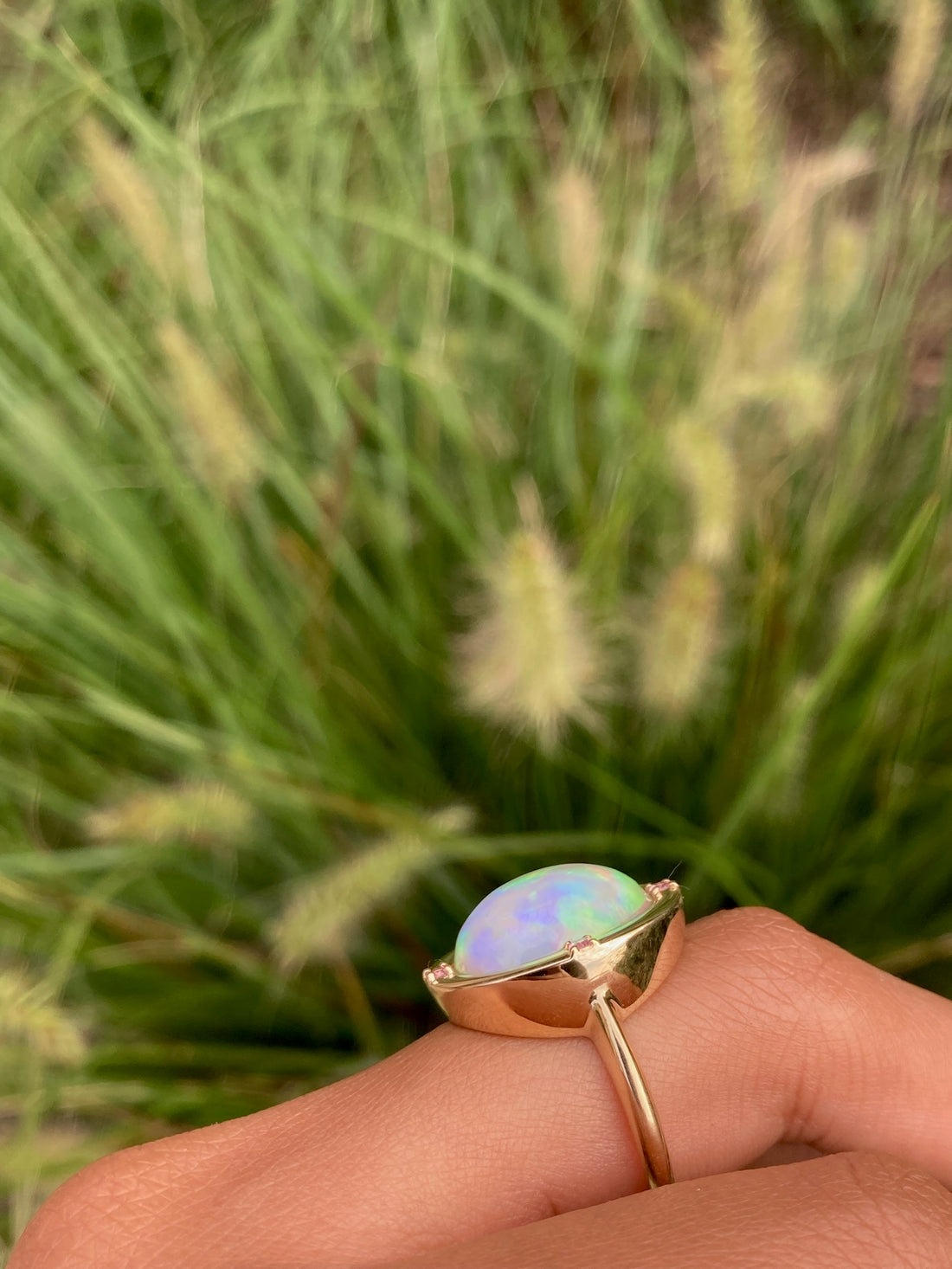Melody - 14k Rainbow Bright Opal and Pink Sapphire Ring