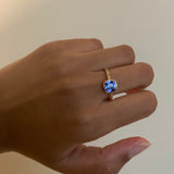 Fiona - 14k Tanzanite Ring with a Diamond Dotted Band