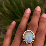 Melody - 14k Rainbow Bright Opal and Pink Sapphire Ring