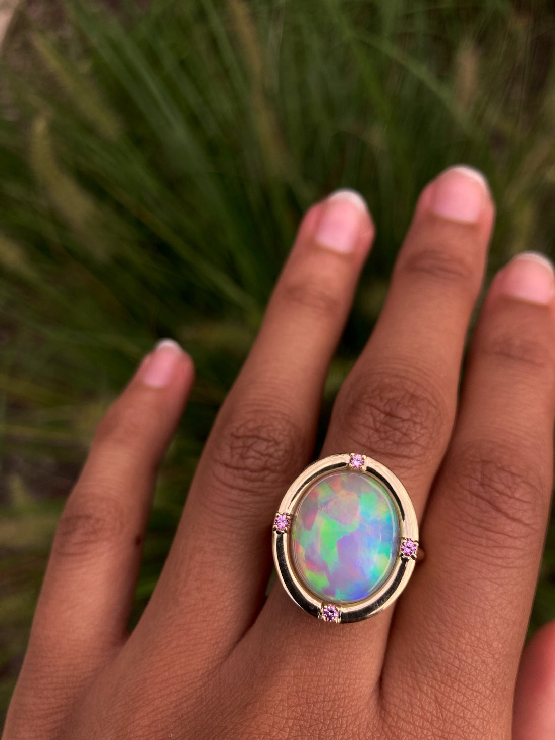 Melody - 14k Rainbow Bright Opal and Pink Sapphire Ring