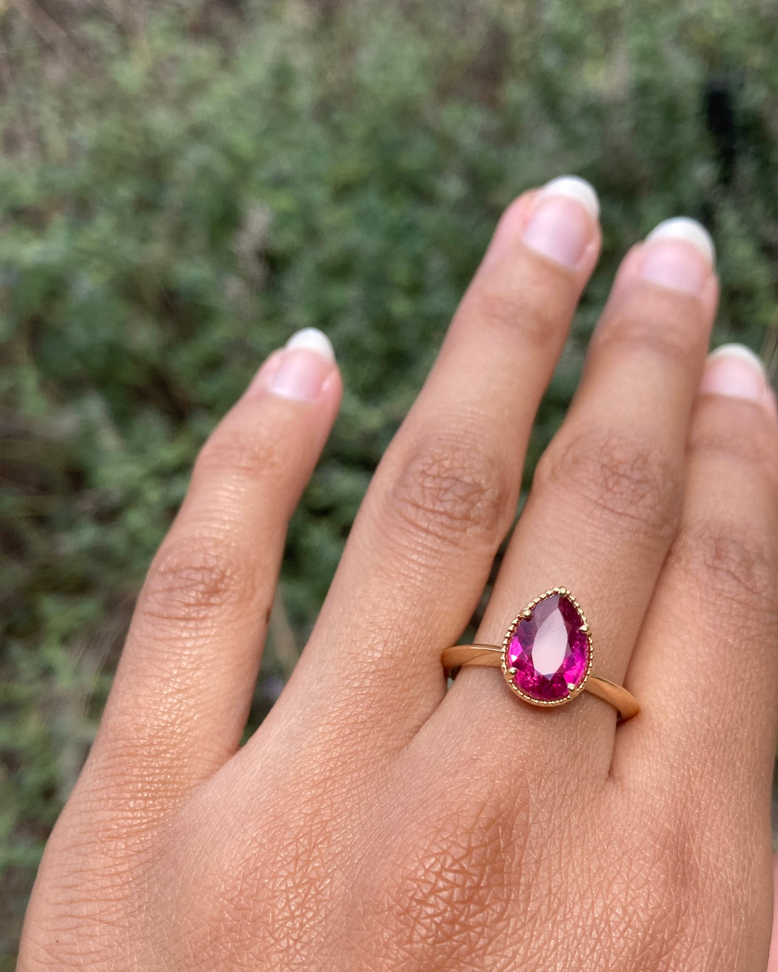 14k Rubellite Ring with Milgrain Detailing