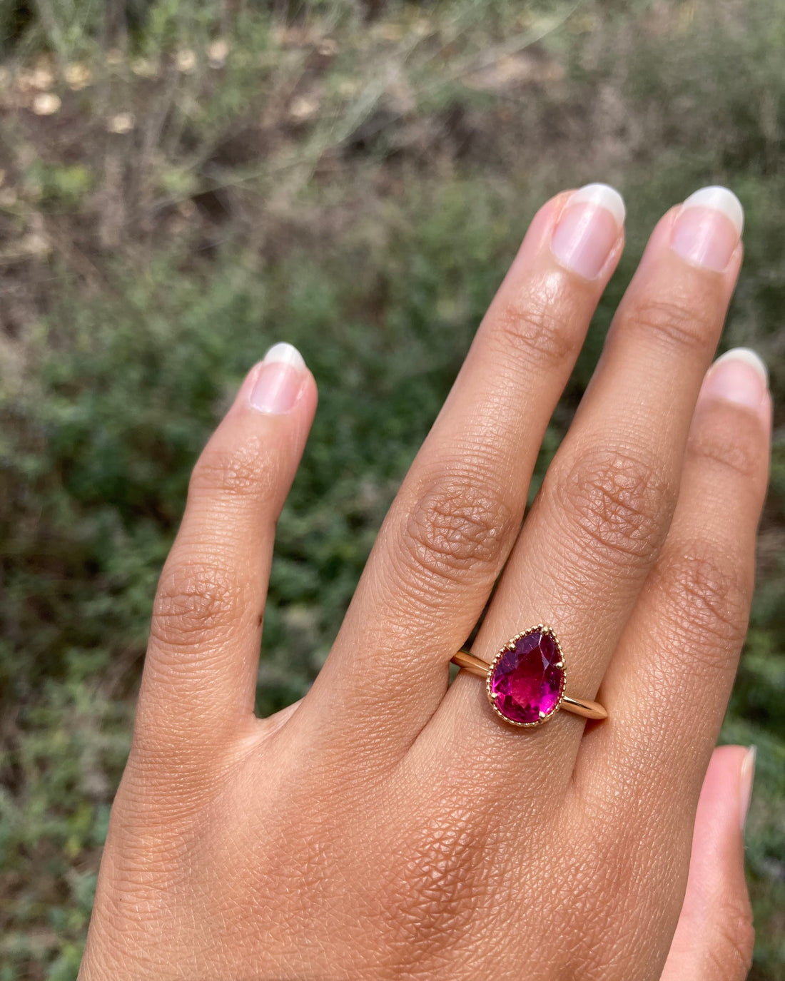 14k Rubellite Ring with Milgrain Detailing