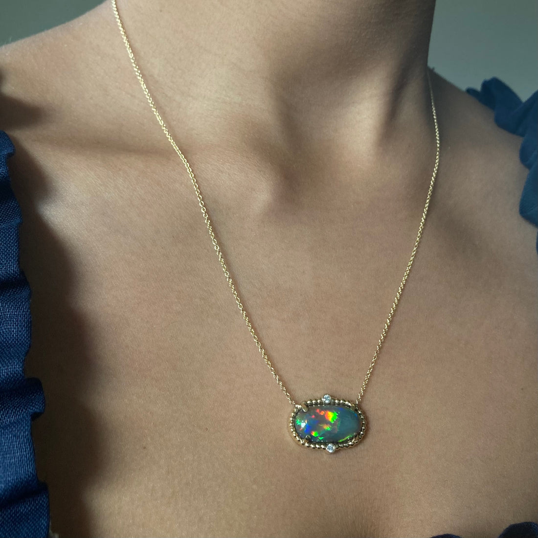 Victoria - 14k Black Opal and Diamond Necklace