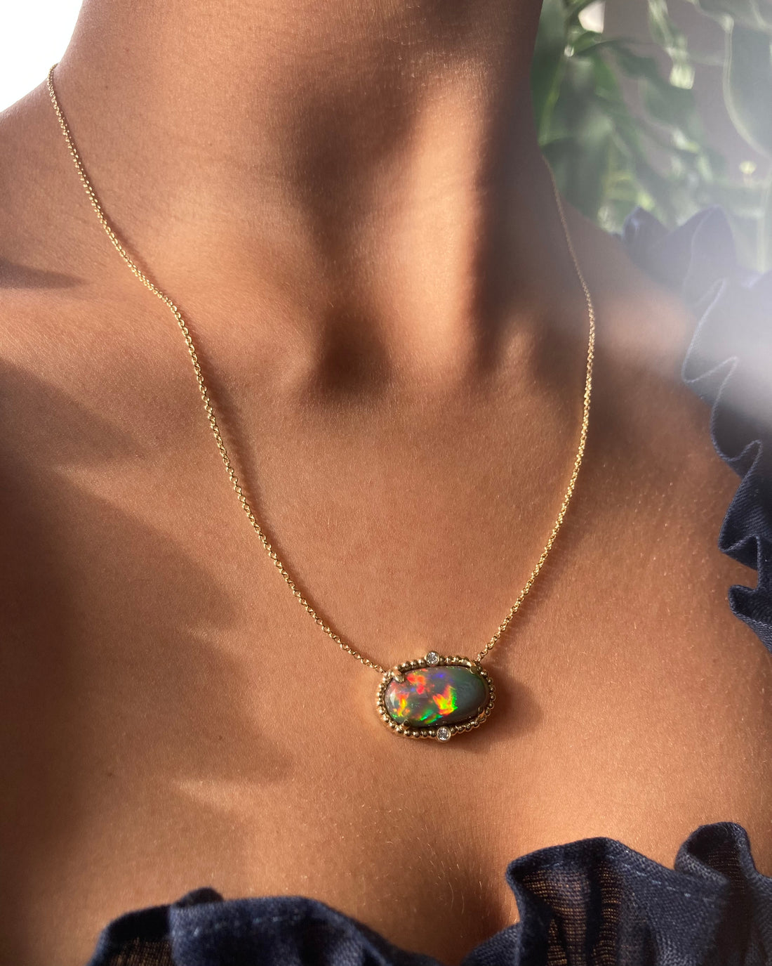 Victoria - 14k Black Opal and Diamond Necklace