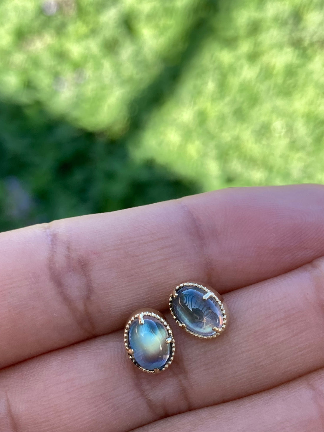 14k Moonstone Studs with Milgrain, single