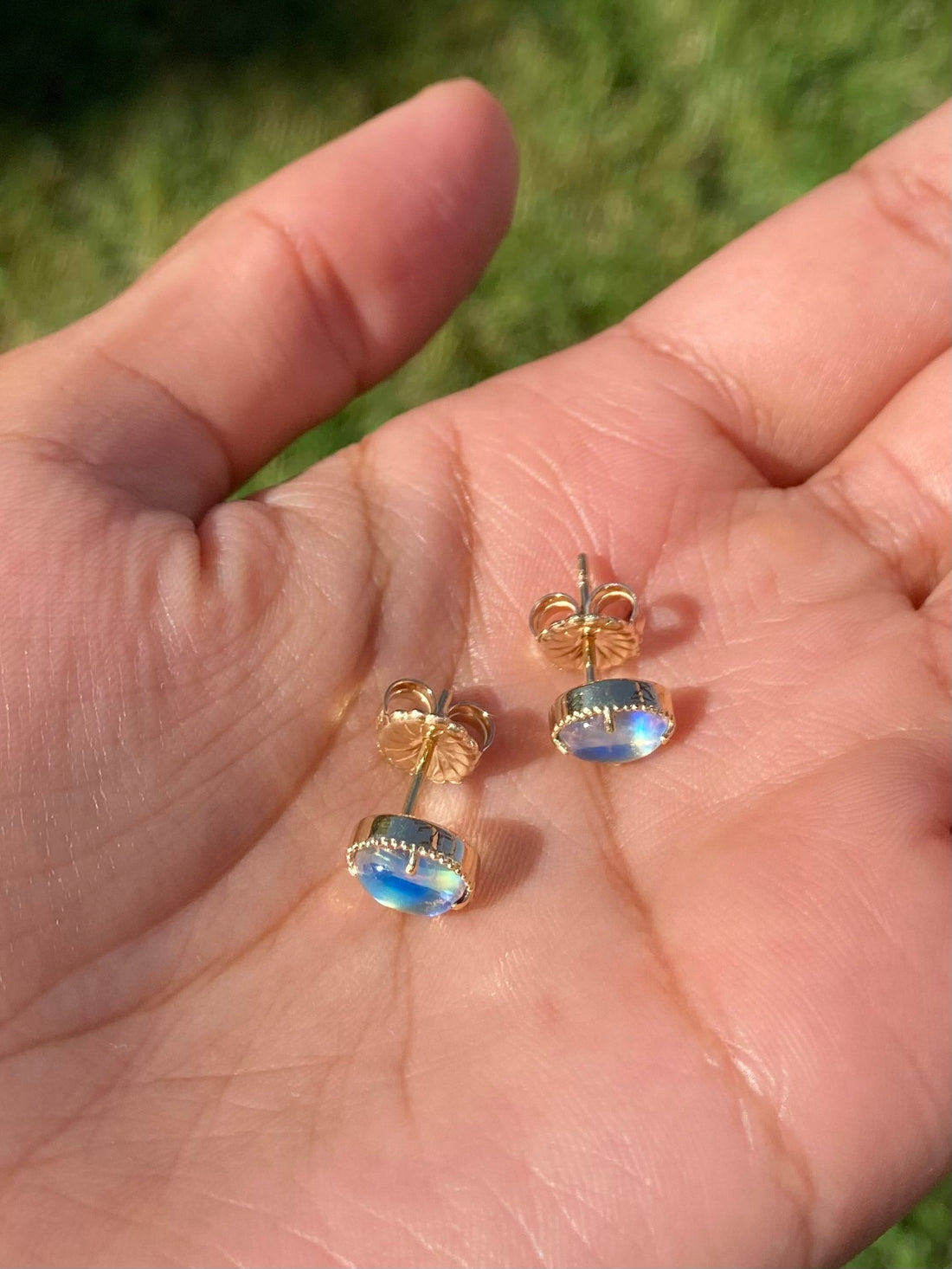 14k Moonstone Studs with Milgrain, single
