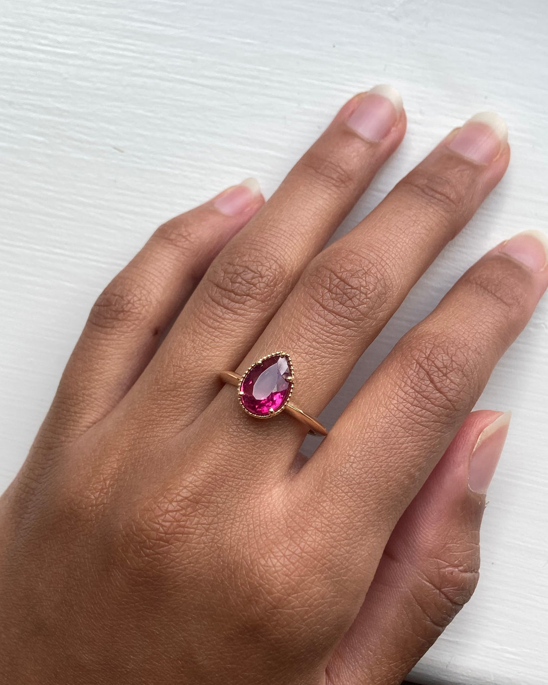 14k Rubellite Ring with Milgrain Detailing