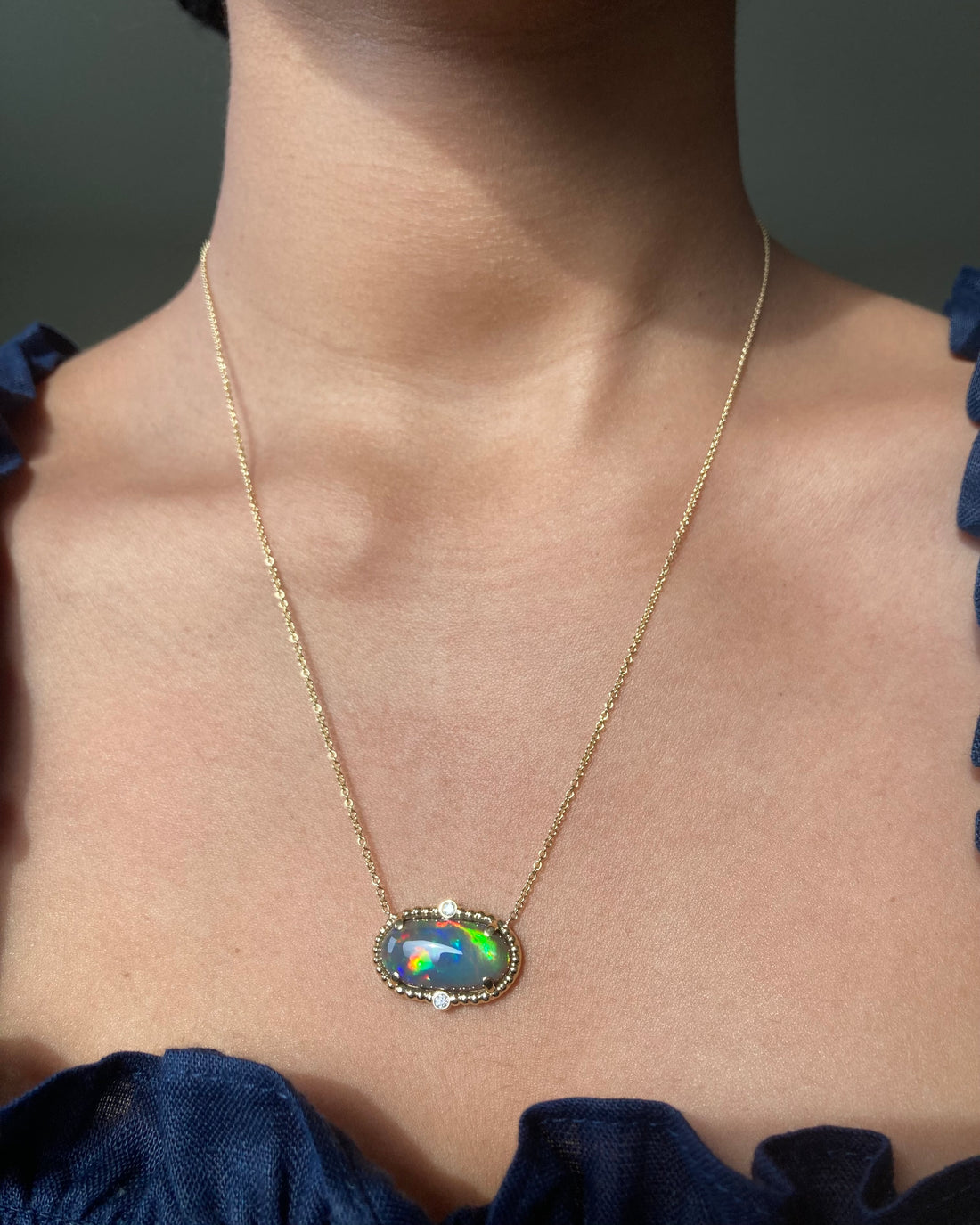 Victoria - 14k Black Opal and Diamond Necklace