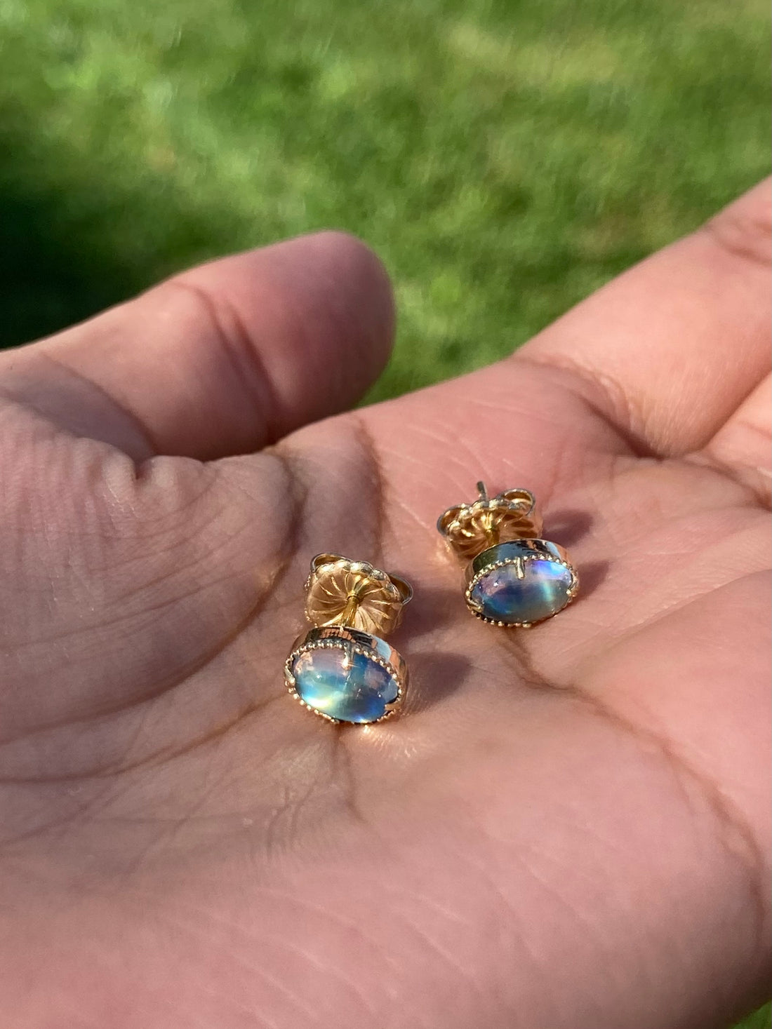 14k Moonstone Studs with Milgrain, single