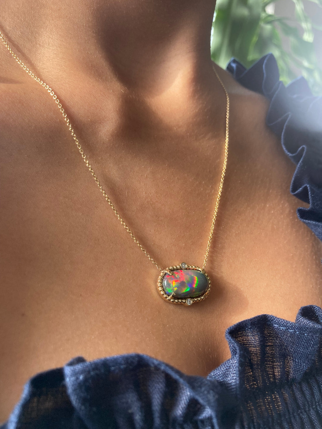 Victoria - 14k Black Opal and Diamond Necklace