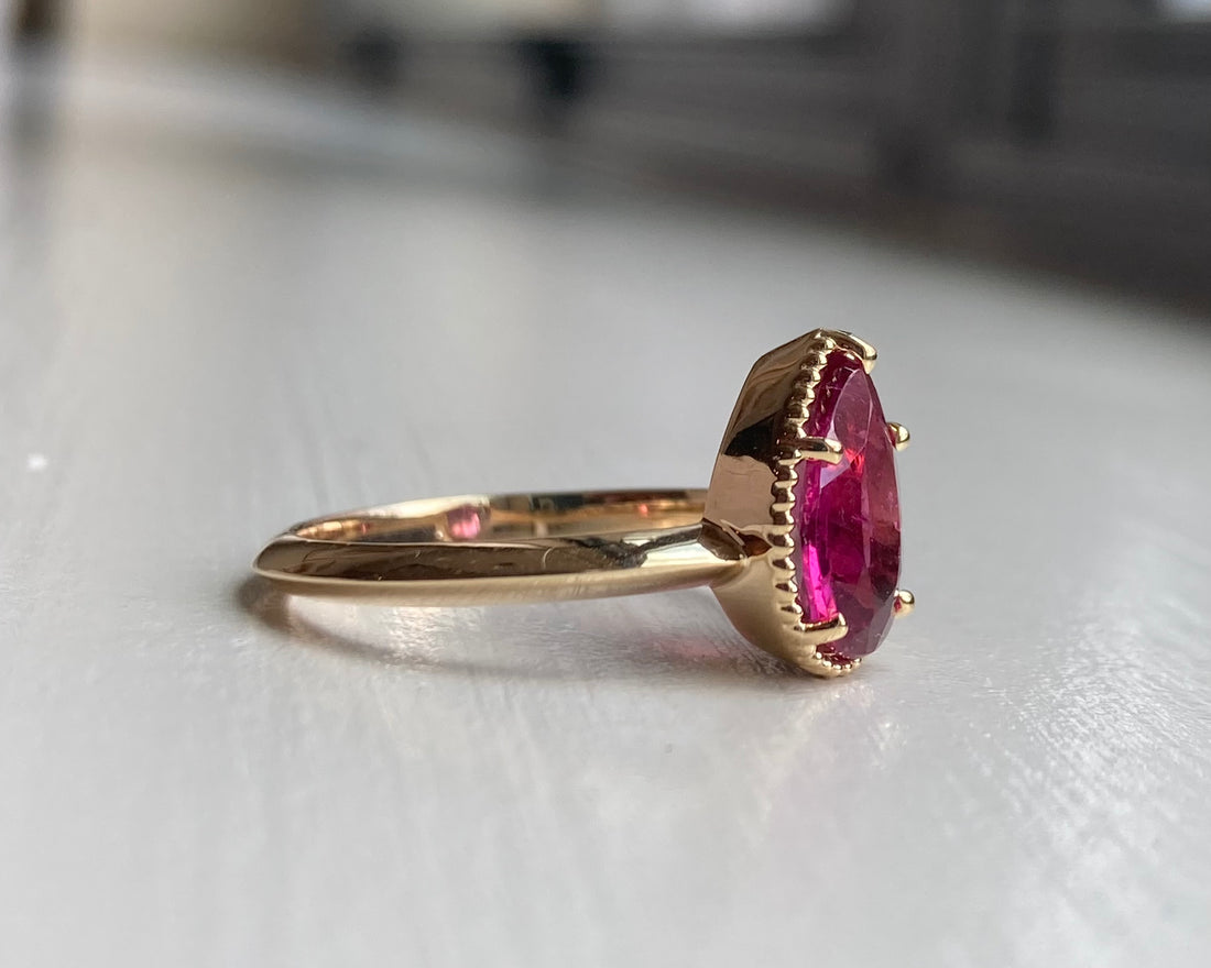 14k Rubellite Ring with Milgrain Detailing