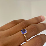 Fiona - 14k Tanzanite Ring with a Diamond Dotted Band