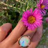 Melody - 14k Rainbow Bright Opal and Pink Sapphire Ring