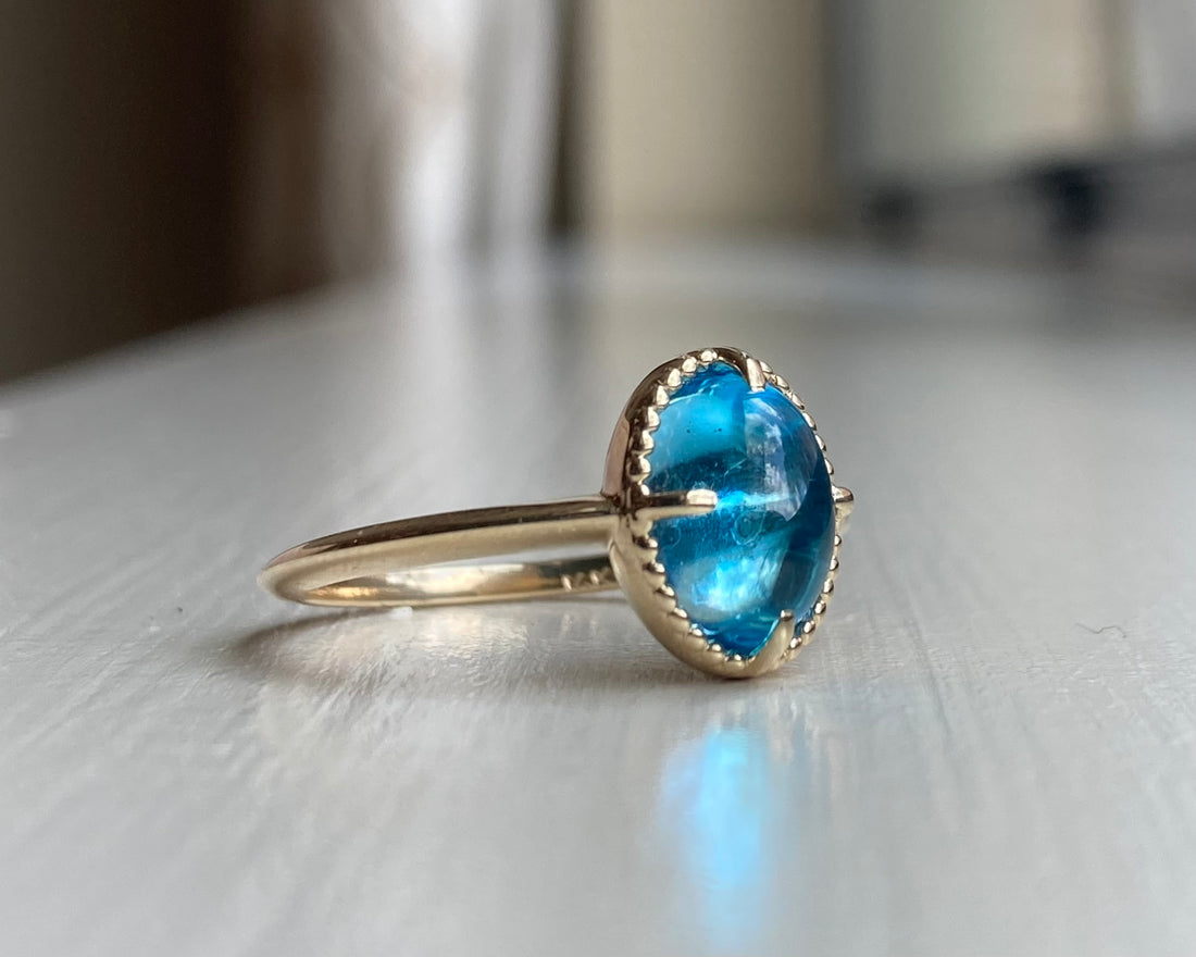 14k Swiss Blue Topaz Ring with Milgrain Detailing